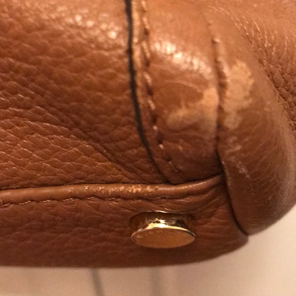 Michael Kors Pebbled Large "Margo" Leather Bag Tan Satchel & Crossbody Strap - Picture 5 of 8